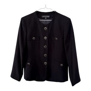 Nipon Boutique Women’s Single Breasted Black Blazer Size 12 Chic Gold Accents